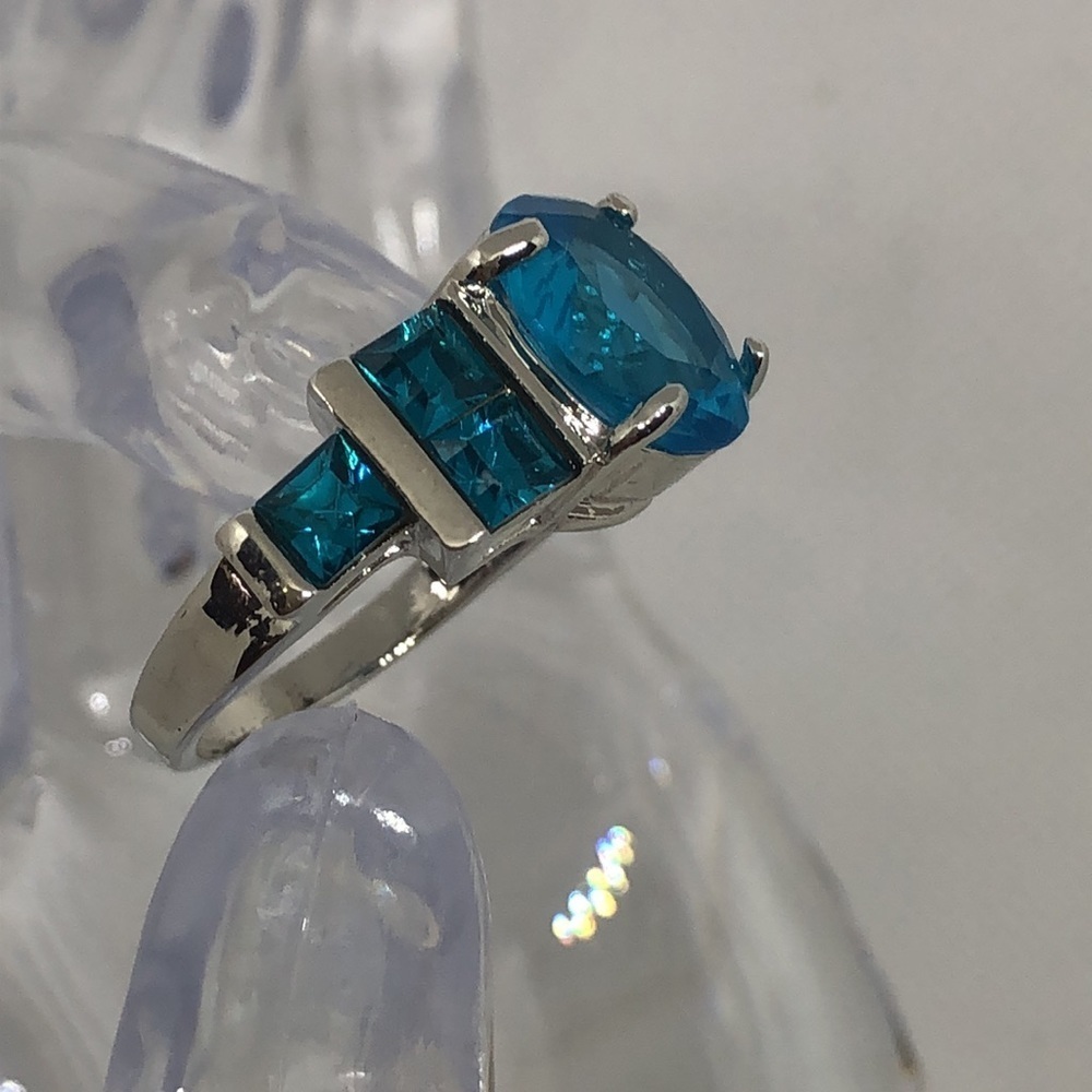 Simulated Blue Topaz Statement Ring Bj75 - image 3